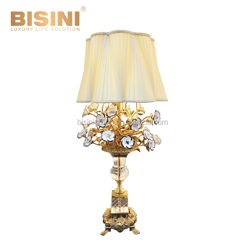 European Exquisite Elegant Floral Table Lamp made of Antique Brass and Porcelain with Lampshade BF11-05283a
