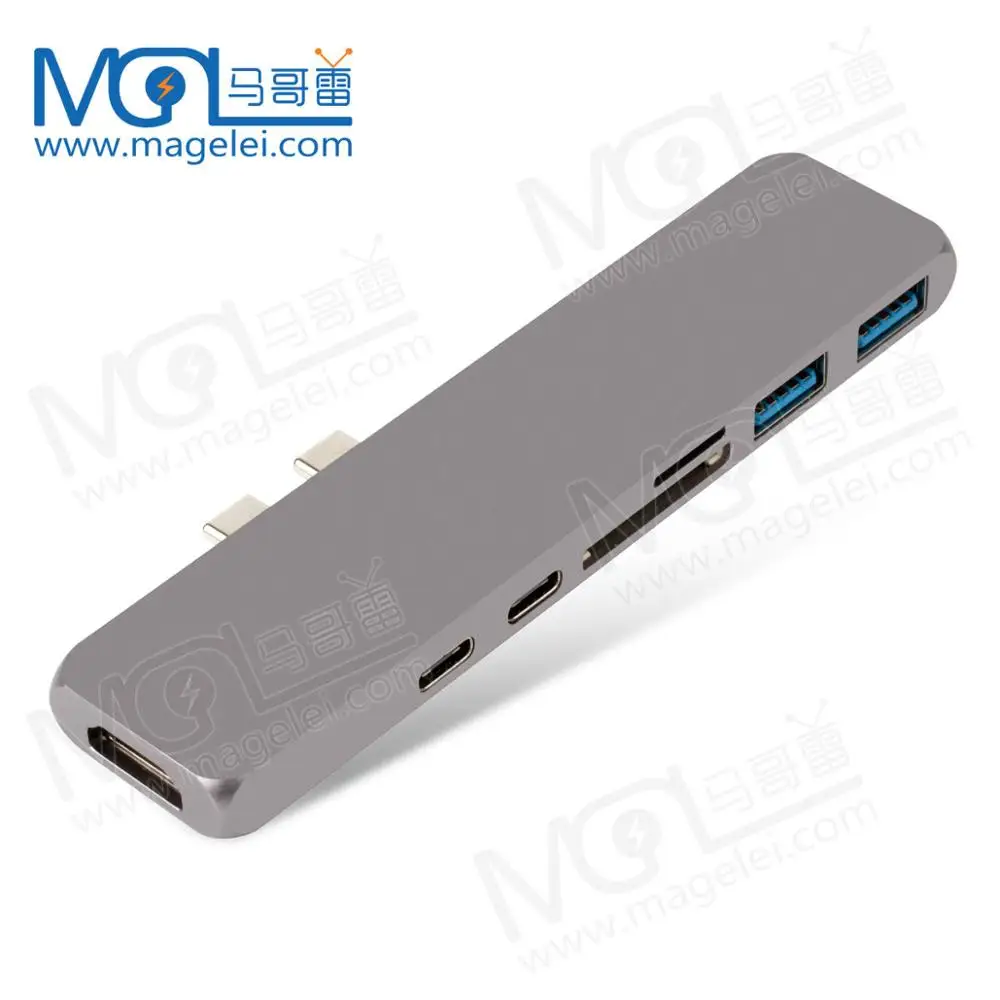 Китай производство OEM dual head type-c концентратор 7 в 1 Функция высокоскоростной передачи данных для компьютеров