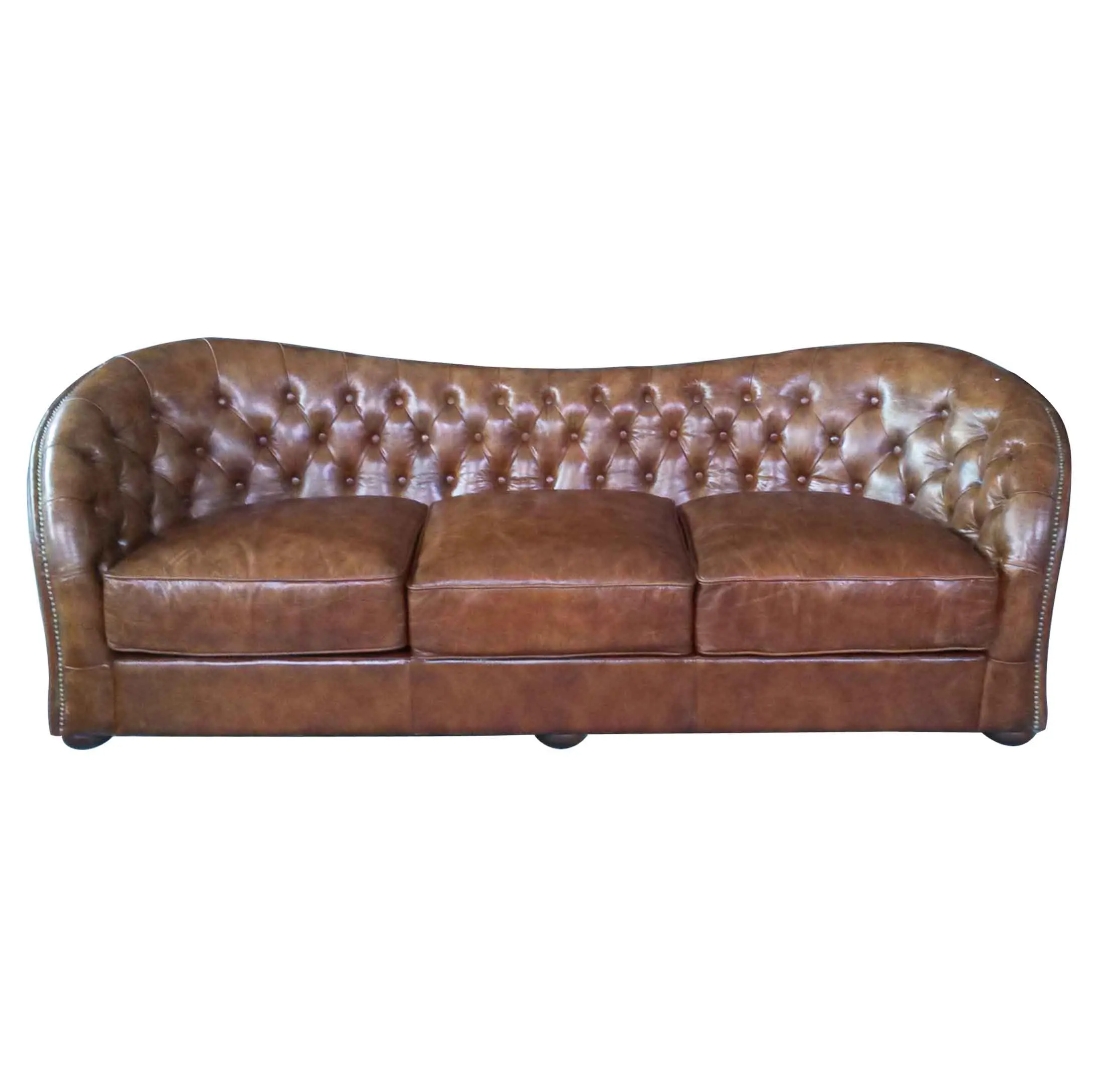 Hotel Chesterfield Tufted Button Back Vintage Brown Genuine Leather 1 Seater Sofa with Copper Nail