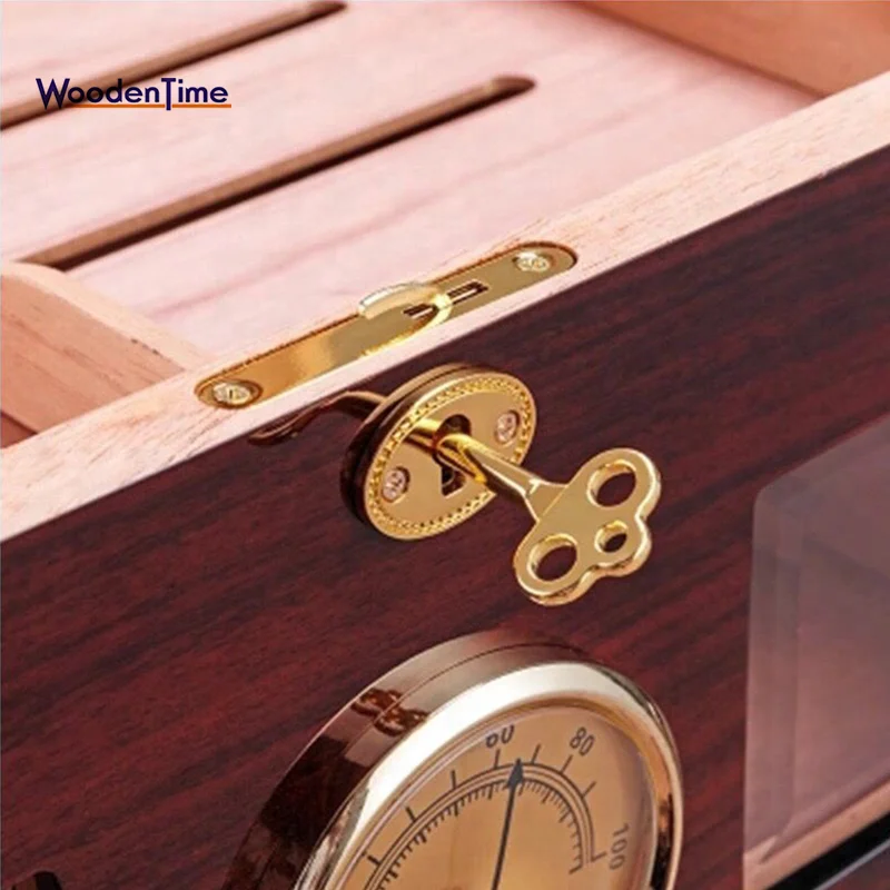 Factory Price customized cedar wood premium handmade humidor with real veneer wooden cigar humidor box