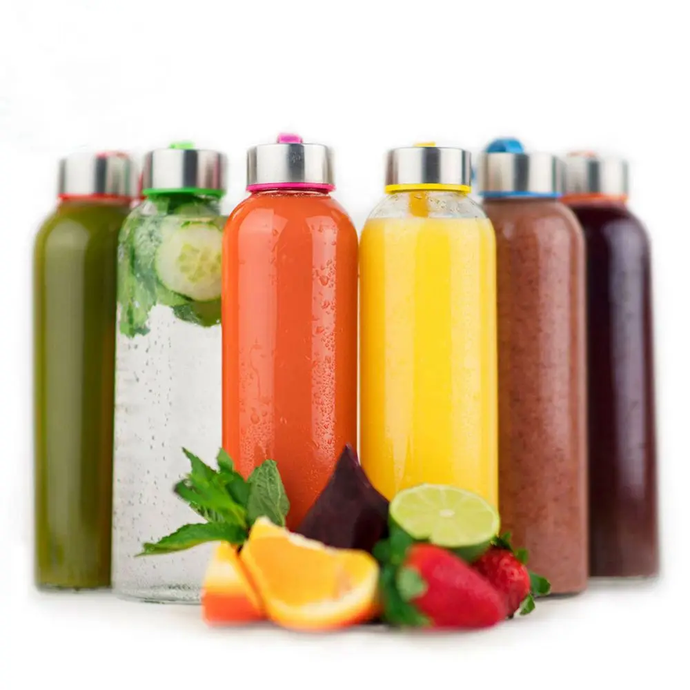 16oz Glass Drinking Bottles with Stainless Steel Lids And Carrying Loop