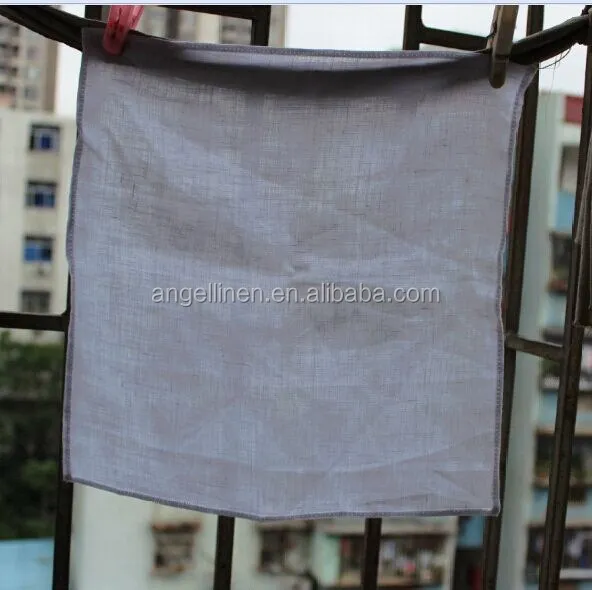 wholesale high quality textile pure flax linen fancy handkerchief with piping hem