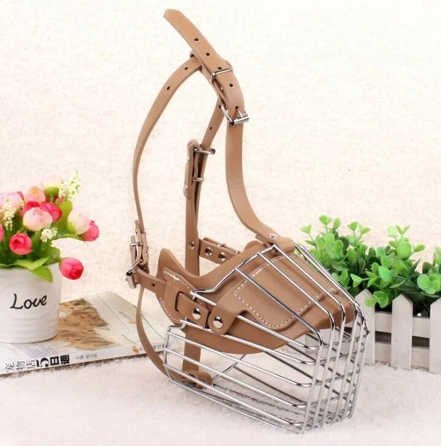 Pet Products Supply Dog Adjustable Wire Leather Basket Soft Dog Bark Muzzle