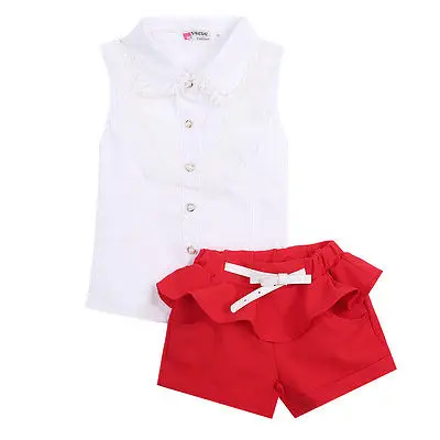 Baby Girls Party Lace Floral Tops Blouse Shirt Short Twinset Outfits Set 2 7Y