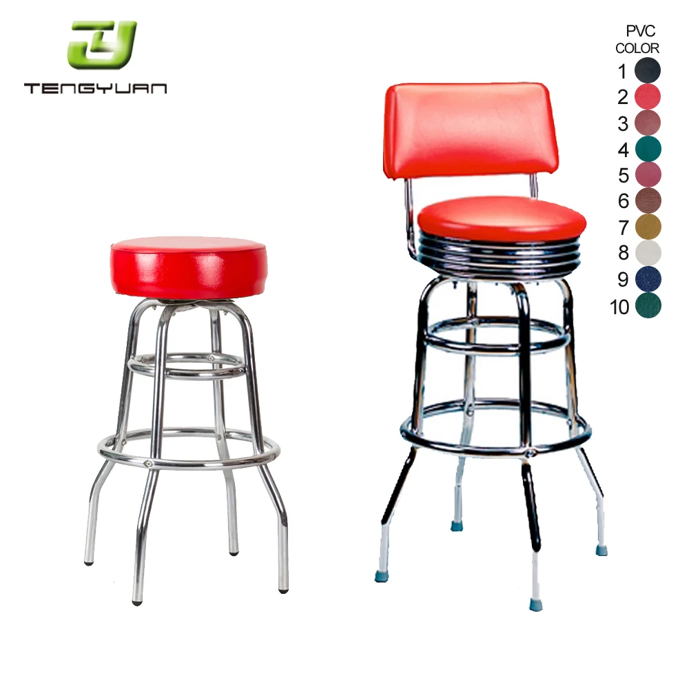 Metal chrome high bar stool chair with PVC leather back