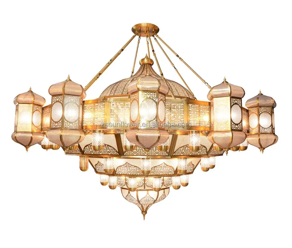 Arabic Fancy Antique Brass Mosque Project Chandelier Hot Sell Hotel Lighting  Large Lamp