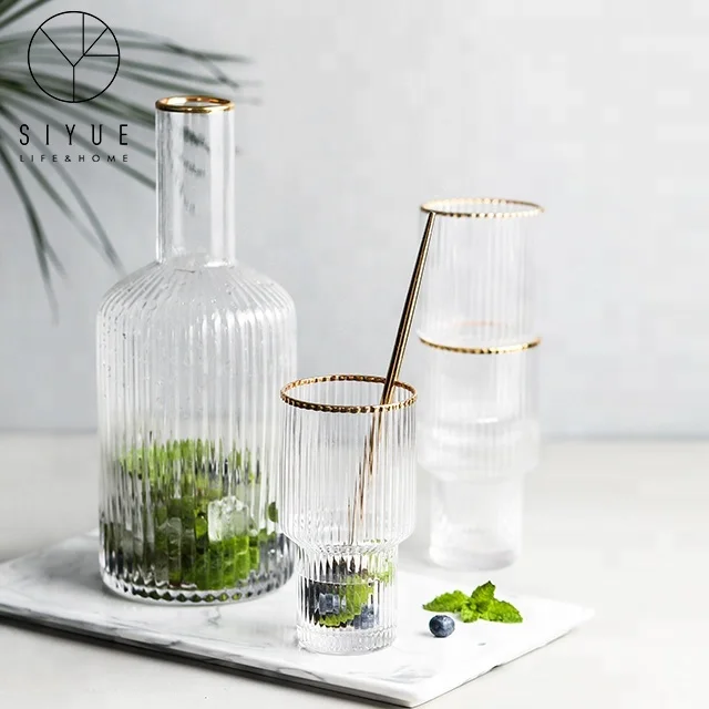 High Quality Nordic Style Glass Water Juice Tea Kettle With Cup Set 1881