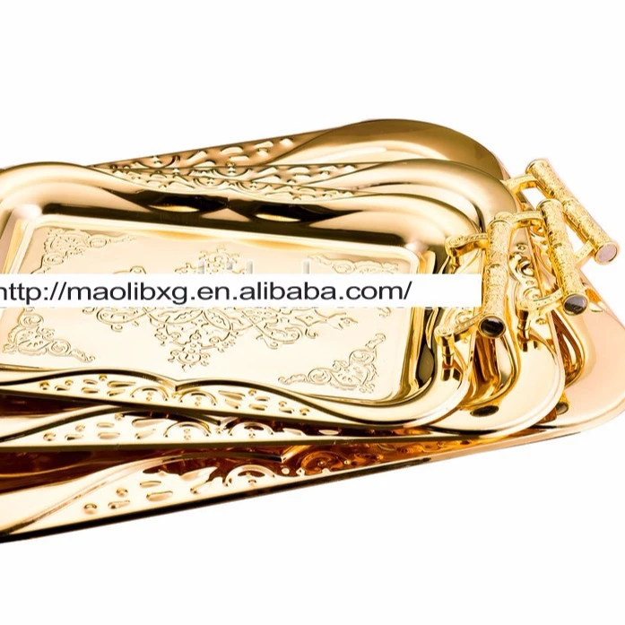 High Quality Golden Retro Square Metal Fruit Tray Set S M L Serving Trays Hotel Luxury Food Snack Plates Storage Tray