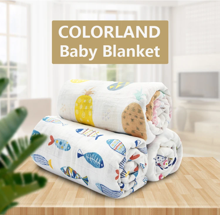 COLORLAND bamboo organic cotton blanket set baby muslin swaddle blanket