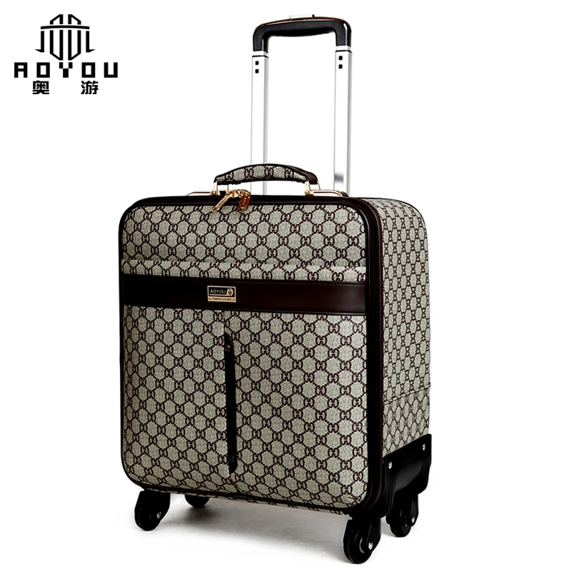 3pcs 16/20/24 inch women pu leather brown Suitcase Rolling Luggage Tote Bag Set