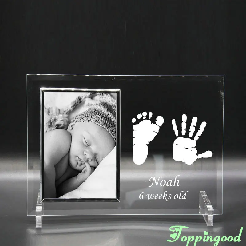 Отпечаток пальца + Стеклянная фоторамка для ребенка, сувенир на день рождения