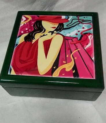Square Wooden Jewellery Box with Sublimation Ceramic Tile