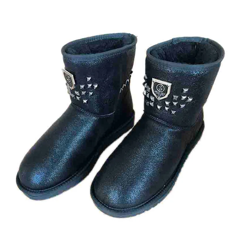 Ladies popular design genuine leather winter snow ankle fur boots