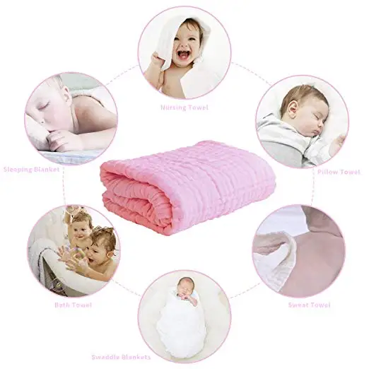 Hot sell Soft and super Absorbent 100% Cotton Muslin Blanket bath towel 6 layers Gauze
