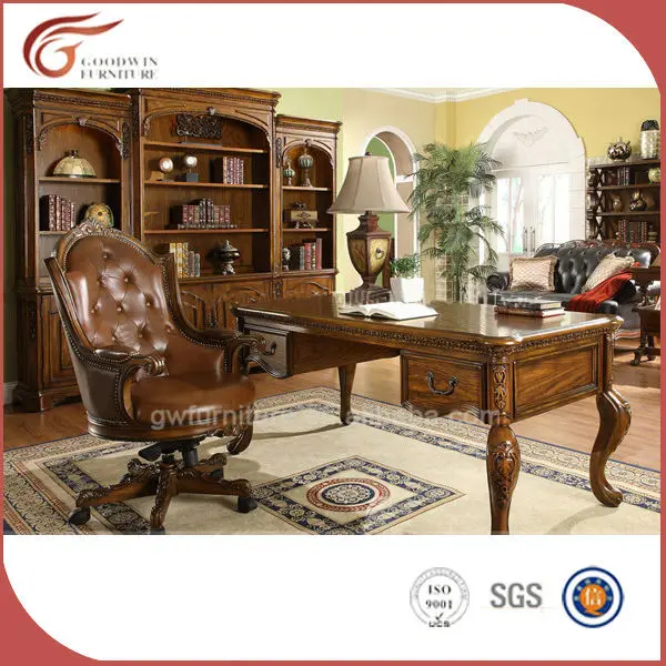 Solid wood bookcase with desk A23