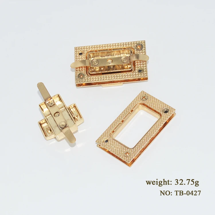 Good quality rectangular metal bag lock leather bag hardware twist lock