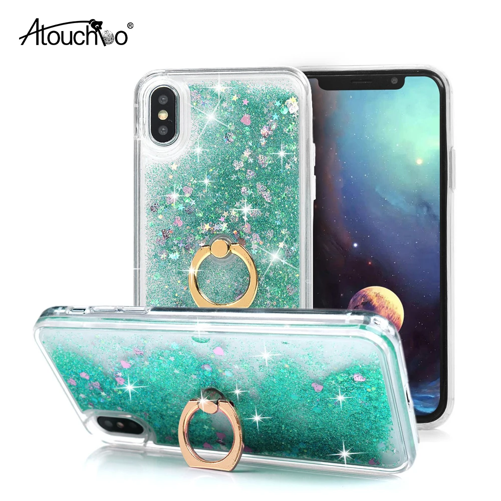 для iPhone 6 s 7 8 плюс XS XR блеск милые девушки подставки кольцо течет жидкость плавающей Bling Quicksand ясно телефонные чехл