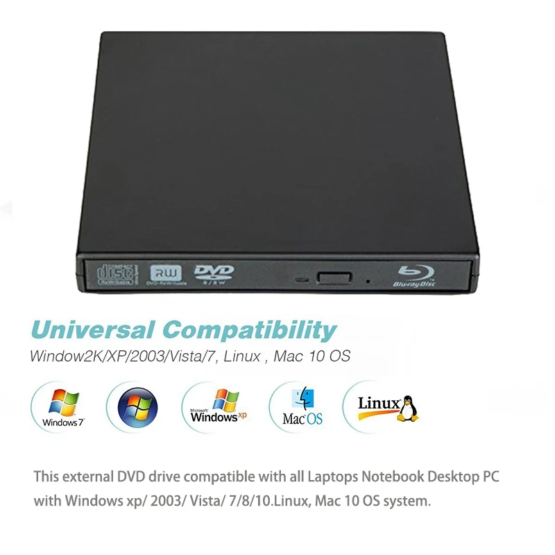  Bluray горелка внешний тонкий USB 2 0 BD-RE CD/DVD RW Запись воспроизведения 3D 4K Blu-Ray диск для ноутбука нетбука