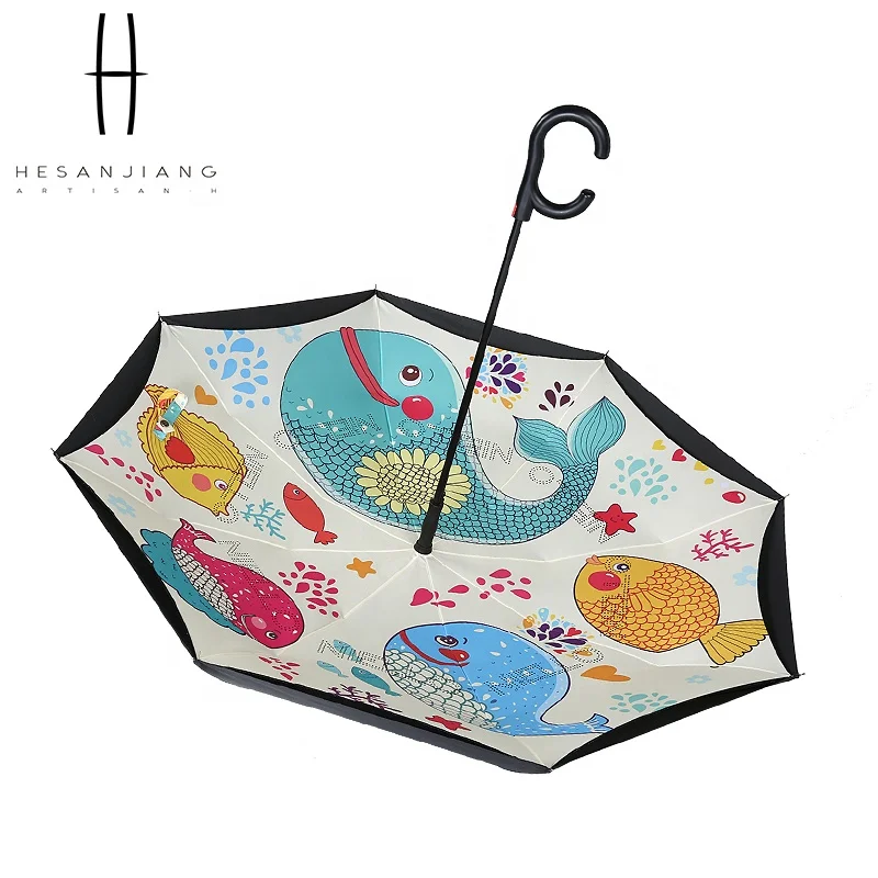 Best Quality waterproof inverted automatic umbrella double layer inverted umbrella custom logo