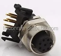 M12 4PIN 5PIN 8PIN right angled PCB type connector 90 degree panel mount connector