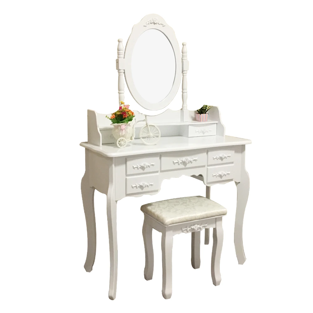 
D1703 white wooden modern dresser high quality MDF with mirror drawer stool vanity table dresser dressing table 