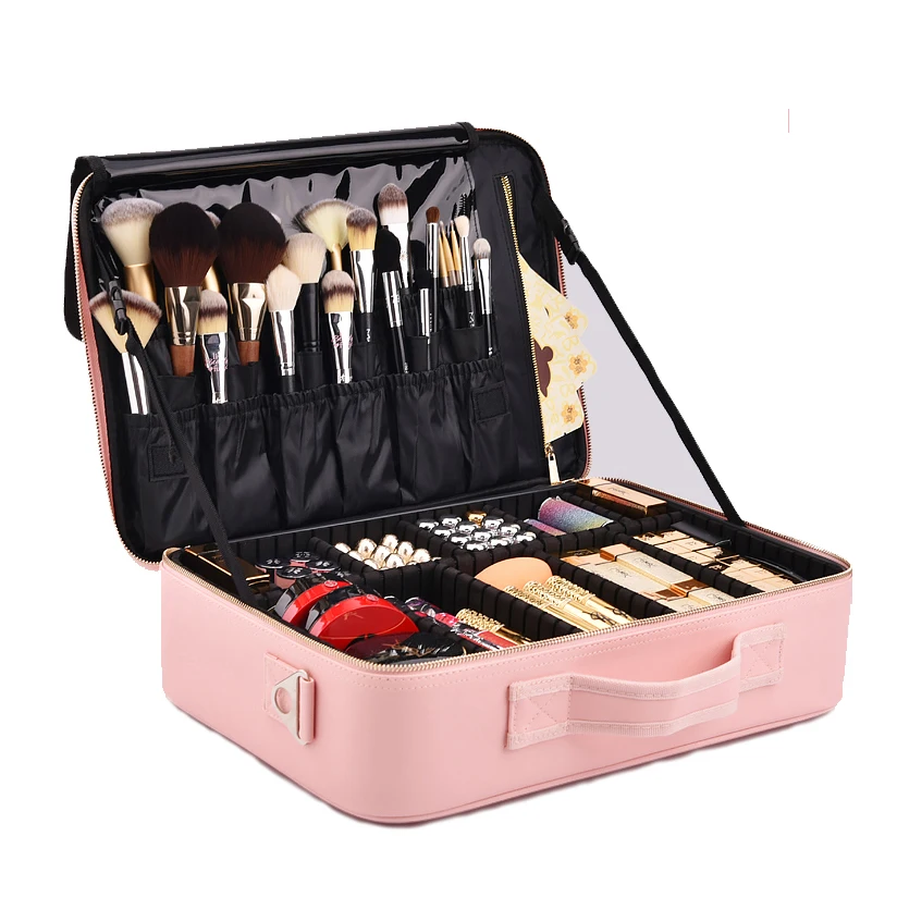 
Travel Makeup Train Case Makeup Cosmetic Case Organizer Portable Artist Storage Bag with Adjustable Dividers for Cosmetics 