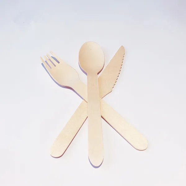 Disposable Wooden Tableware 14 cm 16 cm Fork Knife and Wooden Spoon