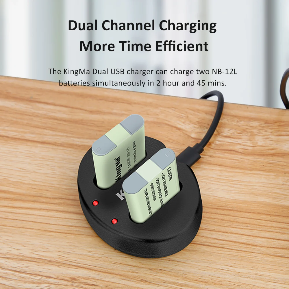 
KingMa 2-Pack of NB-12L Batteries and USB Dual Battery Charger for Canon G1X MARKII N100 MINI X 