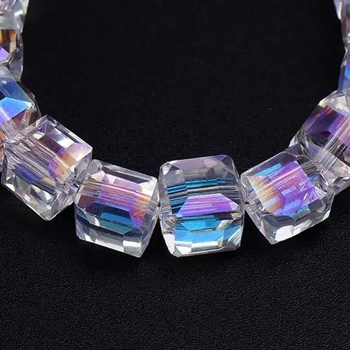 AB Colorful DIY Cube Crystal Glass Beads Faceted Square Charm Beads