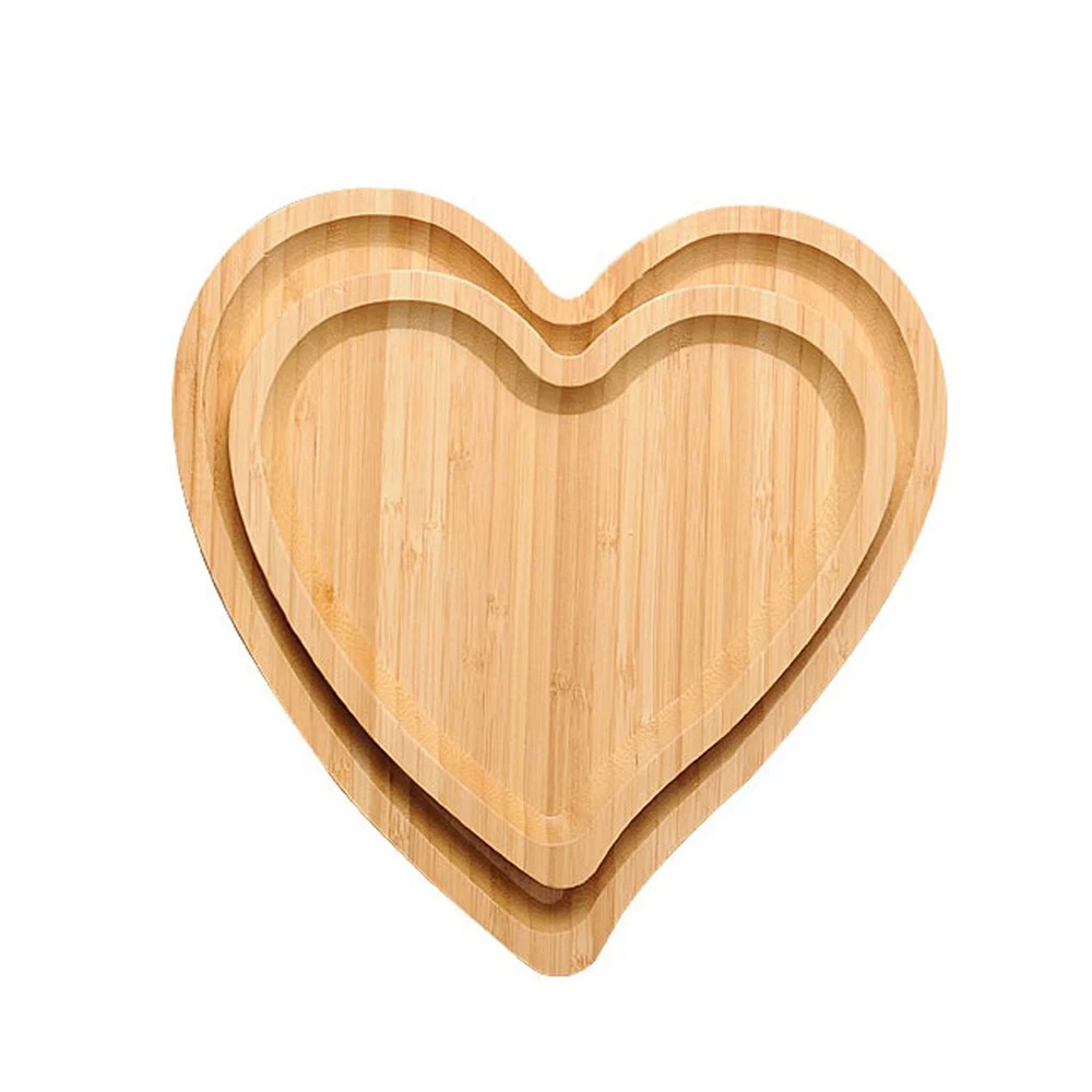 Best seller 2 Sets Heat Shape Bamboo Dinnerware Wood Plates for food snacks sugar