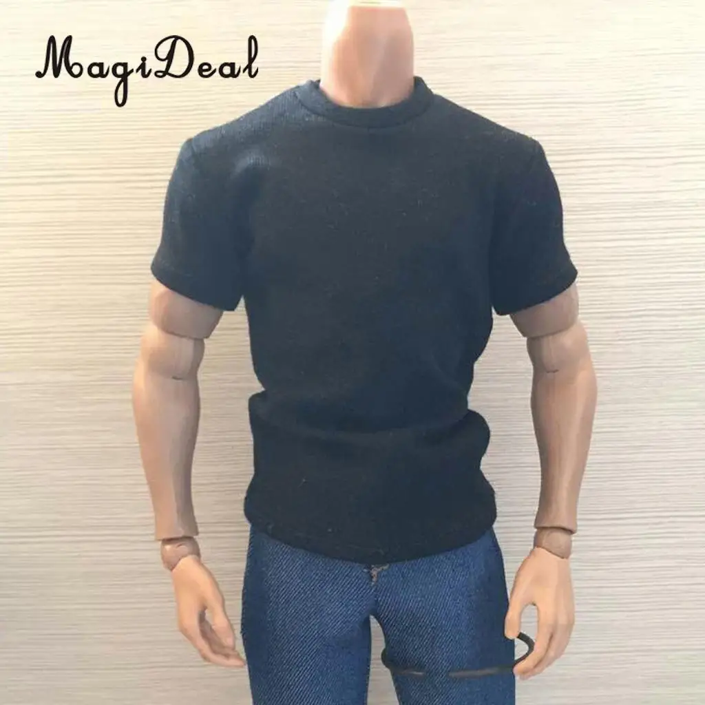 1/6 Scale Tee Black Short Sleeves T-Shirt Dog For 12" Action Figure 