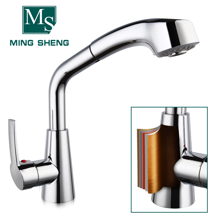 Chrome Single Handle UPC Retractable Pull Out Down Sprayer Kitchen Mixer Taps Faucets with Gravity Ball