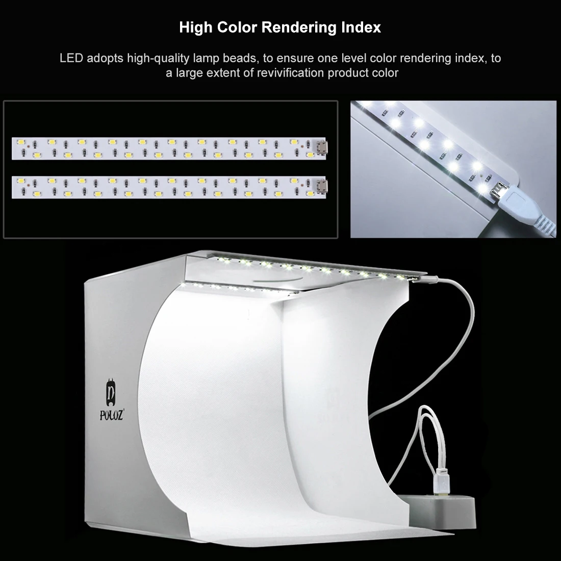 PULUZ 20cm Include 2 LED 1100LM Light Photo Lighting Studio Shooting Tent Box Kit with 6 Colors Backdrops