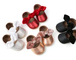 In Stock Baby Girls Mary Jane Flats with Bow knot Non-Slip Toddler First Walkers Princess Dress Shoes