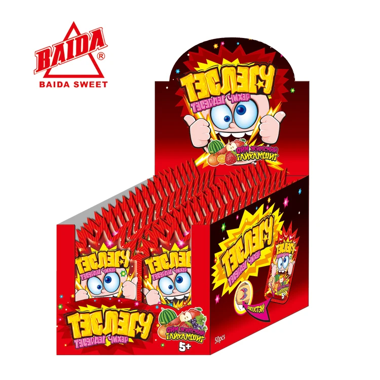 fruit flavored popping candy with surprised tattoo toy