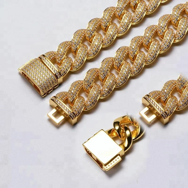 18K Gold 24MM Iced Out Diamond Cuban Link Chain