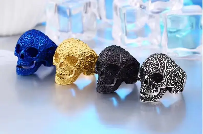 JMY Chinese 316L Stainless Steel Factory Price Finer cool skull Gold Ring For Men