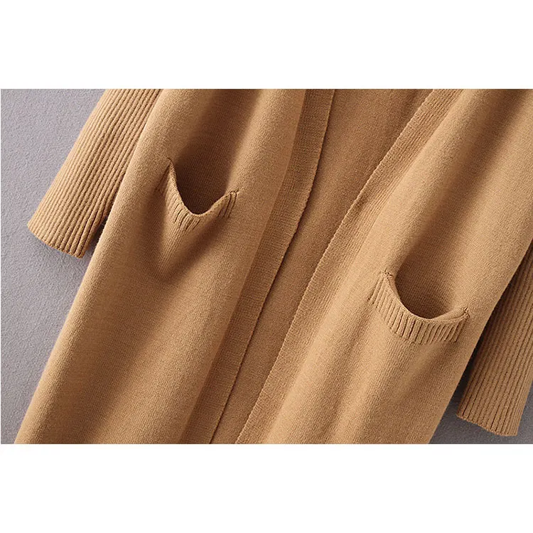 Solid color korea long cashmere cardigan sweaters knitted coat with pockets
