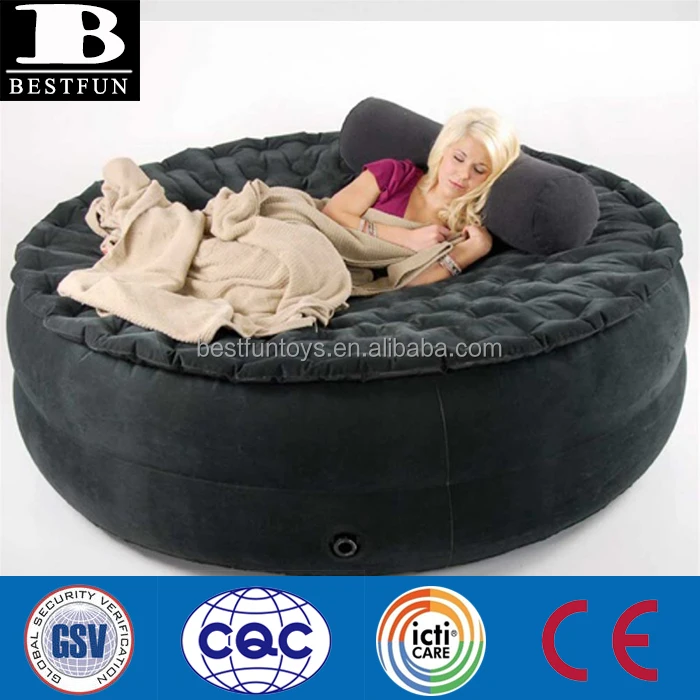 
high strength flocking PVC inflatable round air bed folding smart air sofa portable indoor or outdoor flocked inflatable chair 