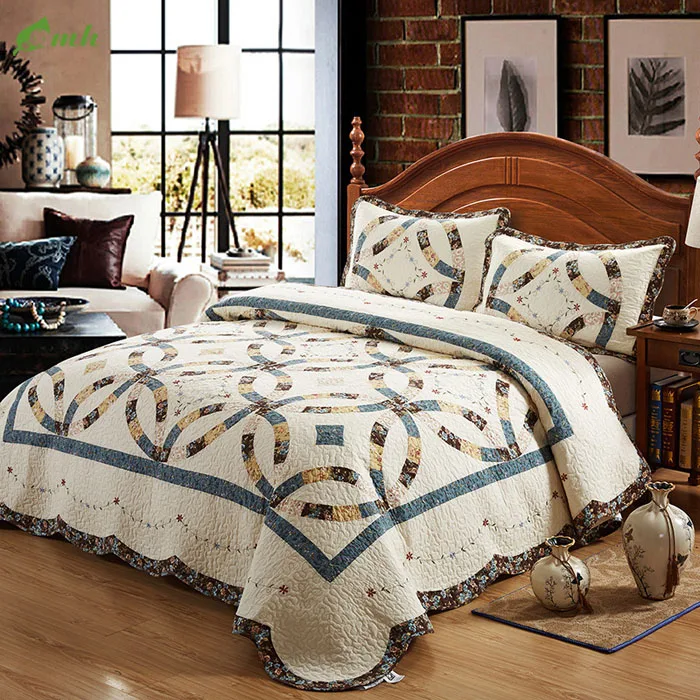 Pujiang Home Fashions Floral Patchwork Country Style 100% Cotton Quilt Bedding Set Reversible Coverlet Bedspread Set