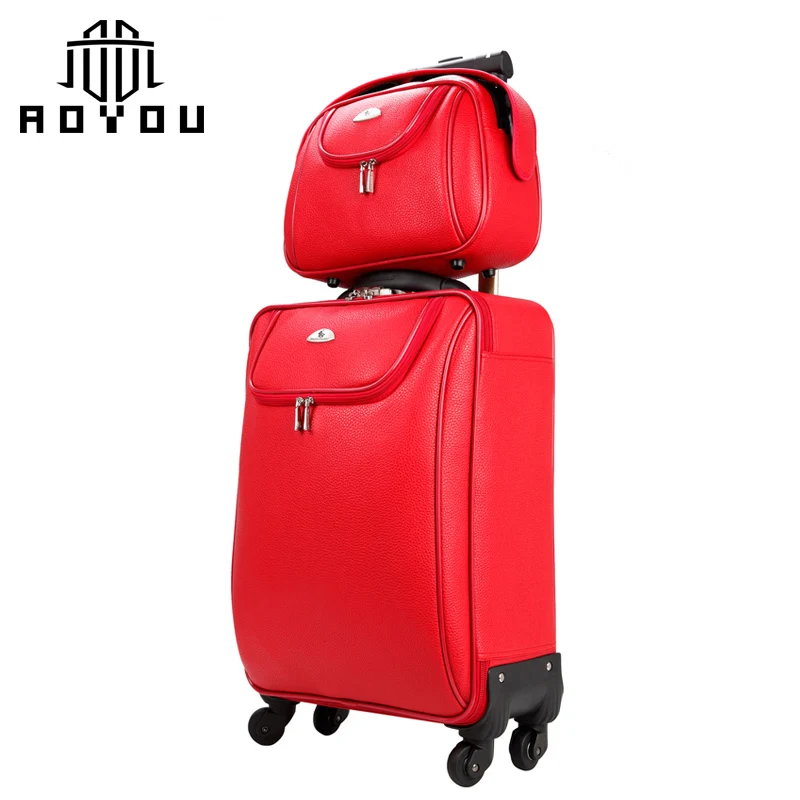 
2pcs 20 24inch red luggage sets women suitcases with bag 