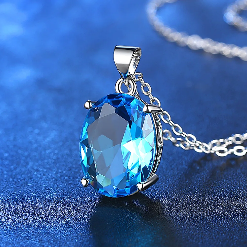 YK Big Sky Blue Topaz Stone Pendant Necklace Single Stone Pendant Necklace For Women
