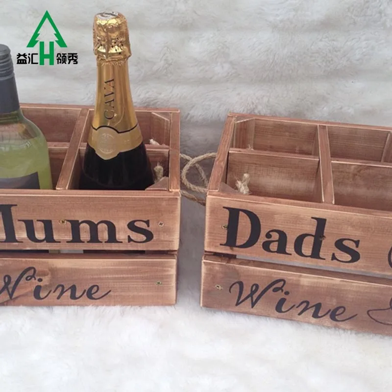 Hot craft wooden beer bottle crate carrier holder with rope