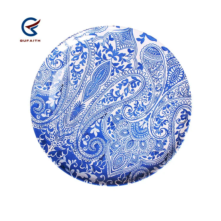 Имитация синего и белого фарфора, 10,5 дюйма, дешевые меламиновые плоские тарелки для фруктов, китайская посуда
