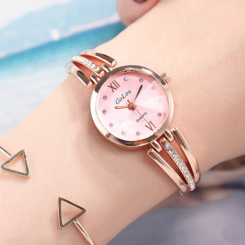 Fashion Ladies Watch Minimalism 25mm Small Dial Bracelet Watch Personality Stainless Steel Quartz Watch With Rhinestones