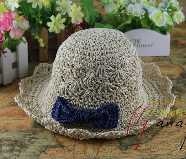 wholesale NEW children baby summer sunhat handmade straw hat with bow beach straw hat cap sunhat