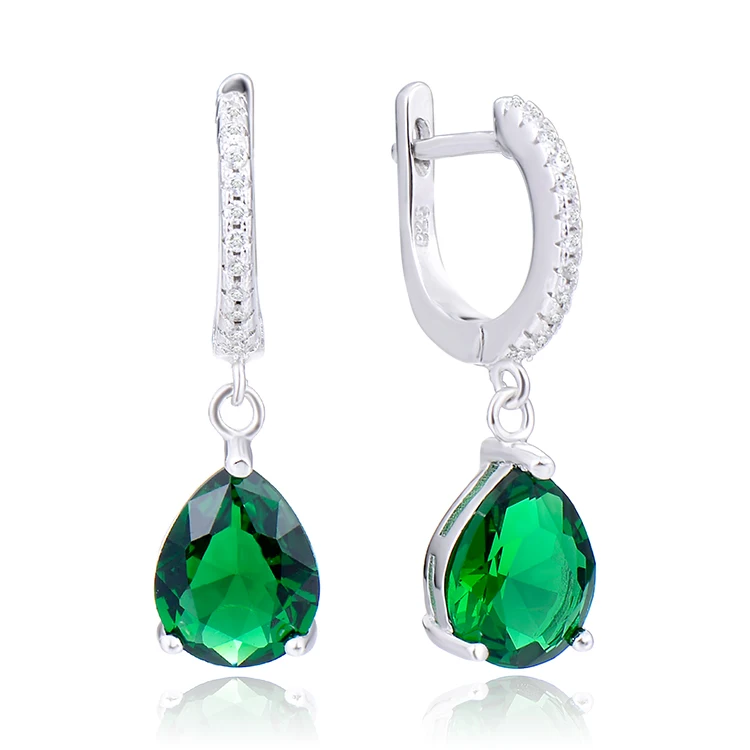 POLIVA Classic Elegant Turkish 925 Sterling Silver Green Stone AAA Cz Emerald Teardrop Bridal Wedding Jewelry Sets