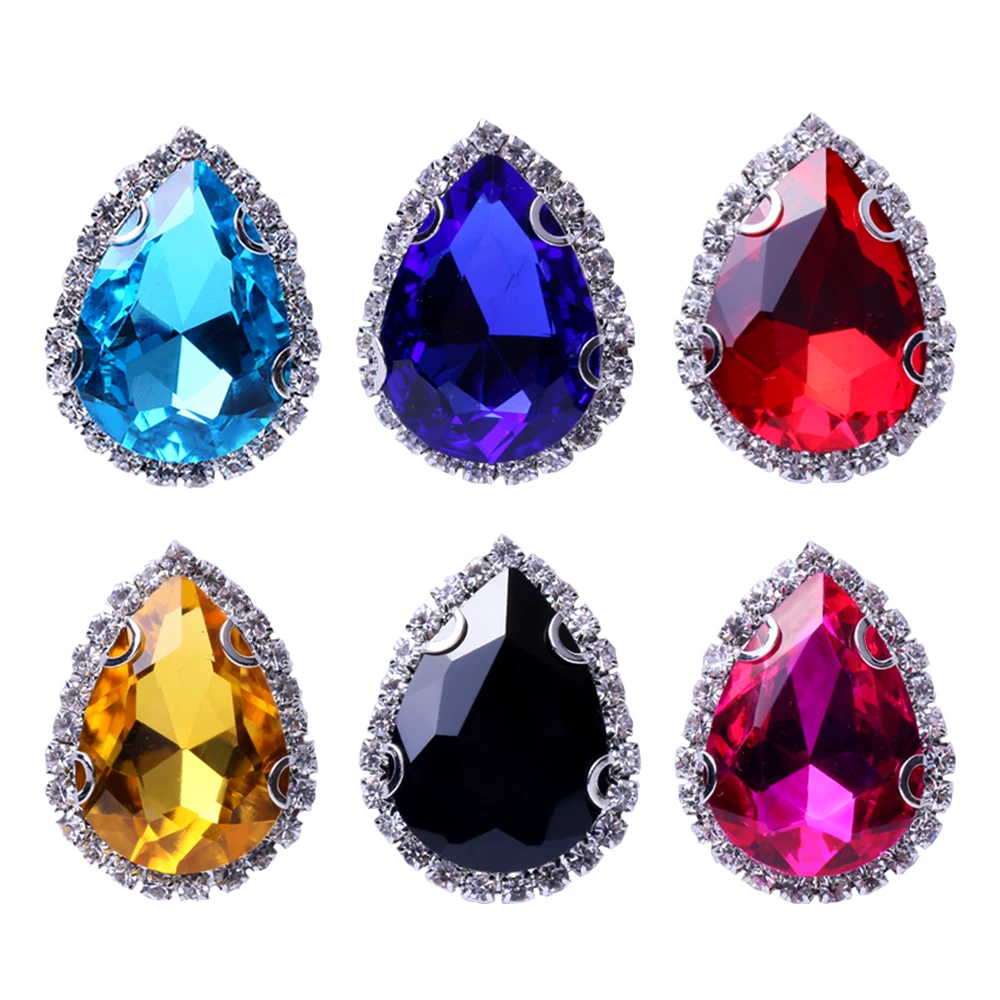 XULIN Silver claw rhinestone Teardrop Crystal stone with cup chain Sew On Stone garment decorations