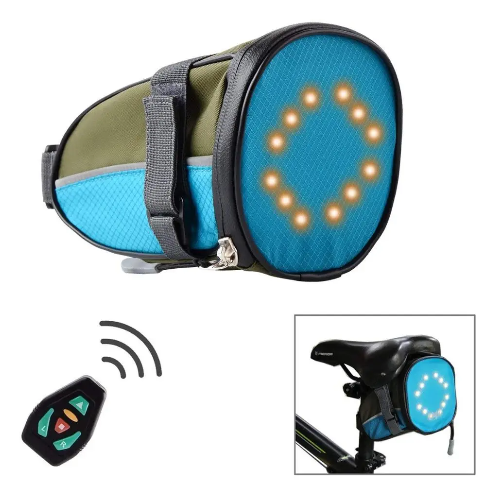 Waterproof bicycle rear light bike seat bag with LED turn warning light