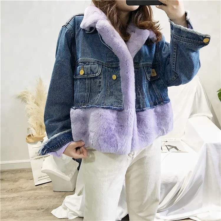 women winter casualbomber jacket  real rex rabbit fur jeans fur jacket coat fur women